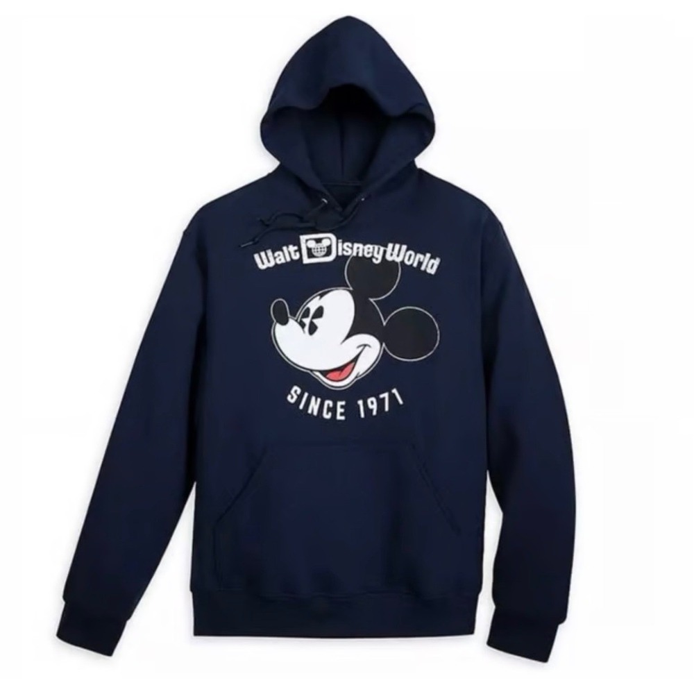 Disney World Mickey Mouse Hoodie Navy Blue Pullover Sweatshirt Mens Medium 1971